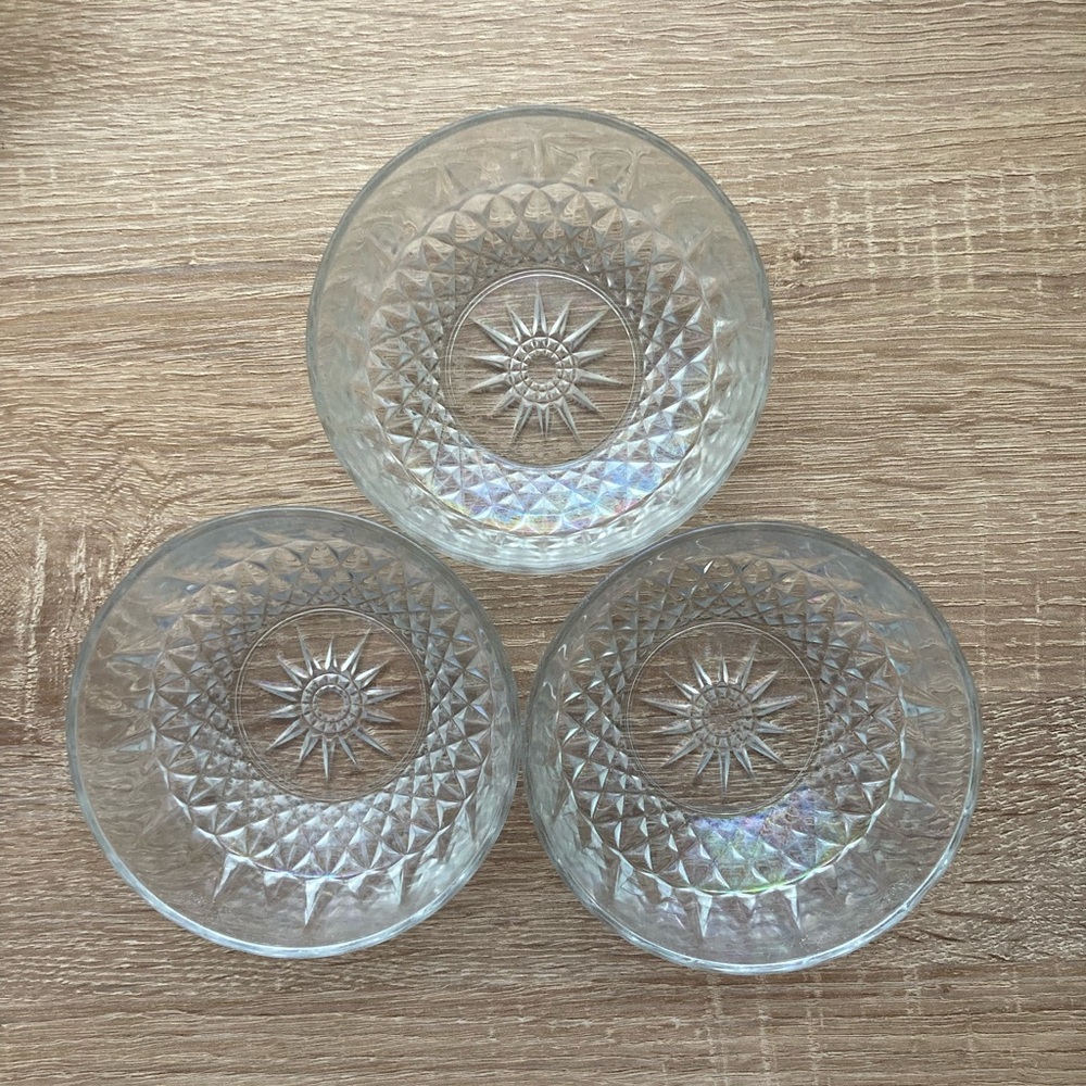 Iridescent Starburst Diamant Dessert Bowls - Arcoroc France Set of 3